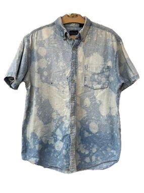 ♦️5/$15♦️ Basic Editions | Distressed Bleach Dyed Tie Dye Button Down Shirt